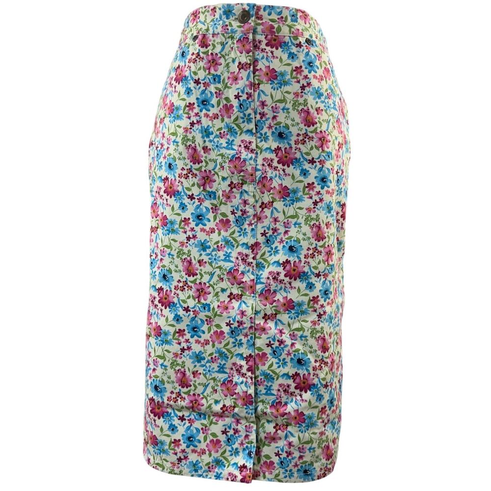 Vintage 00s Women's 6 Knee Length Pencil Skirt David N Sport Floral Cotton Y2K